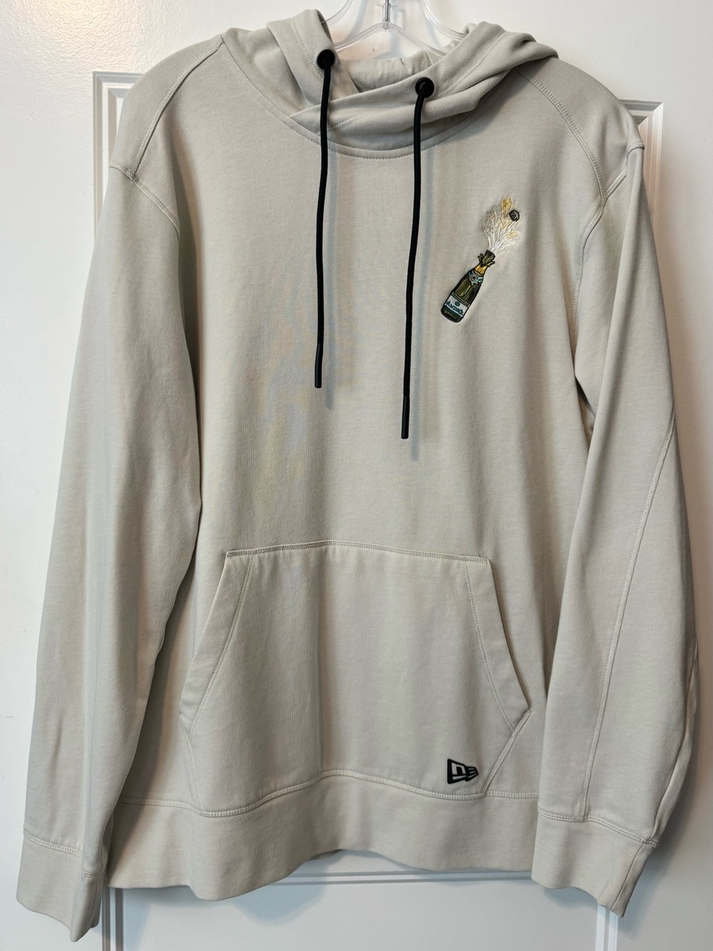 New Era Champagne Bottle Embroidered Pullover Hoodie Cream Large